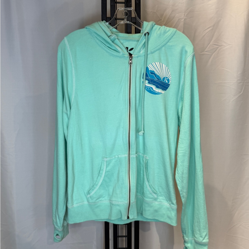 Aqua Blue Zip-Up Hoodie With Wave Graphic